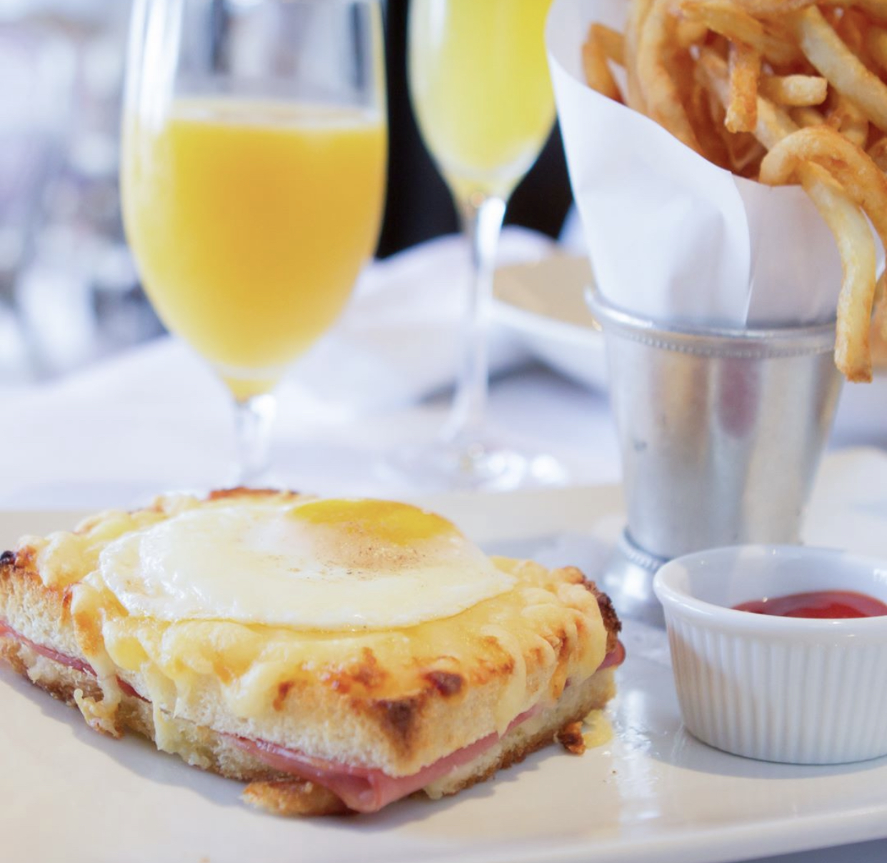 IMG_5806 croque madame, mimosa and French fries