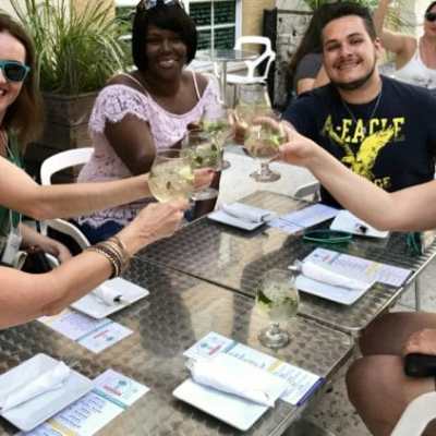 people cheering at a table