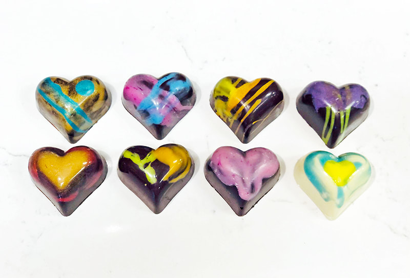 chocolate hearts decorated with colors