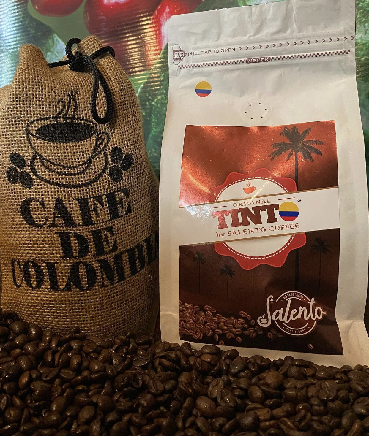 Tinto coffee beans and bag of coffee