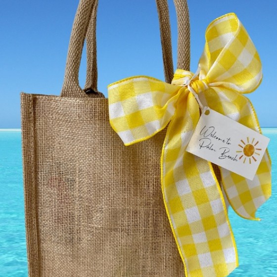 jute bag with a yellow bow