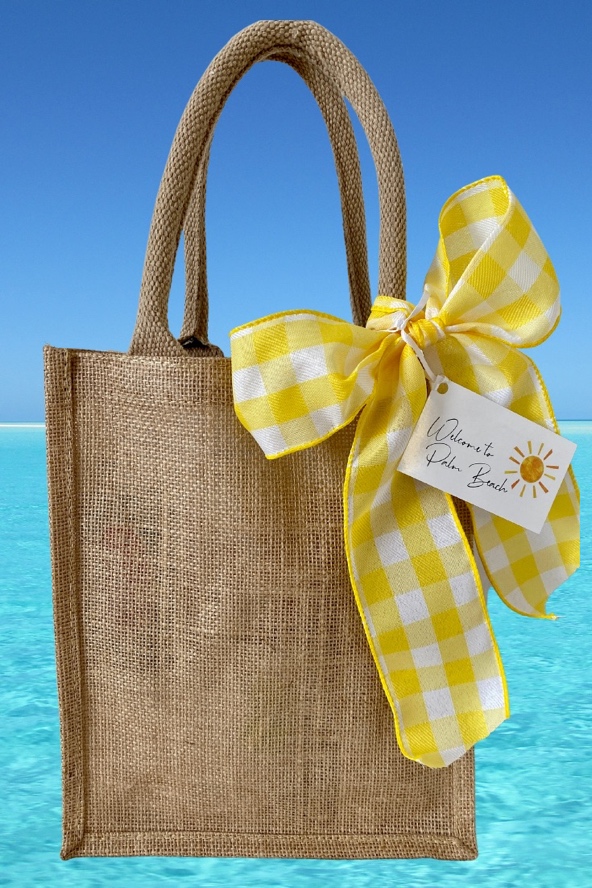 jute bag with a yellow bow